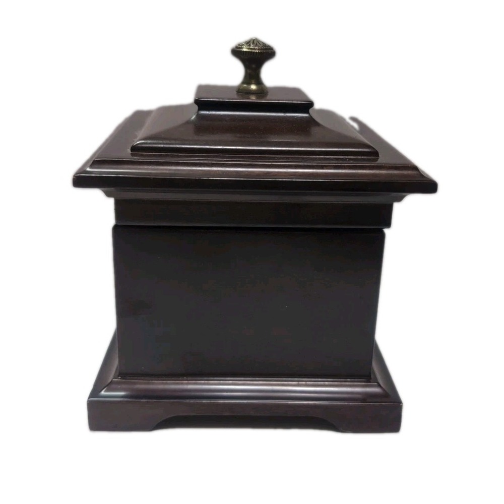 Bombay Company Musical Jewelry Ring Box Mahogany Wood Green Velvet Lined Vintage - Picture 1 of 13